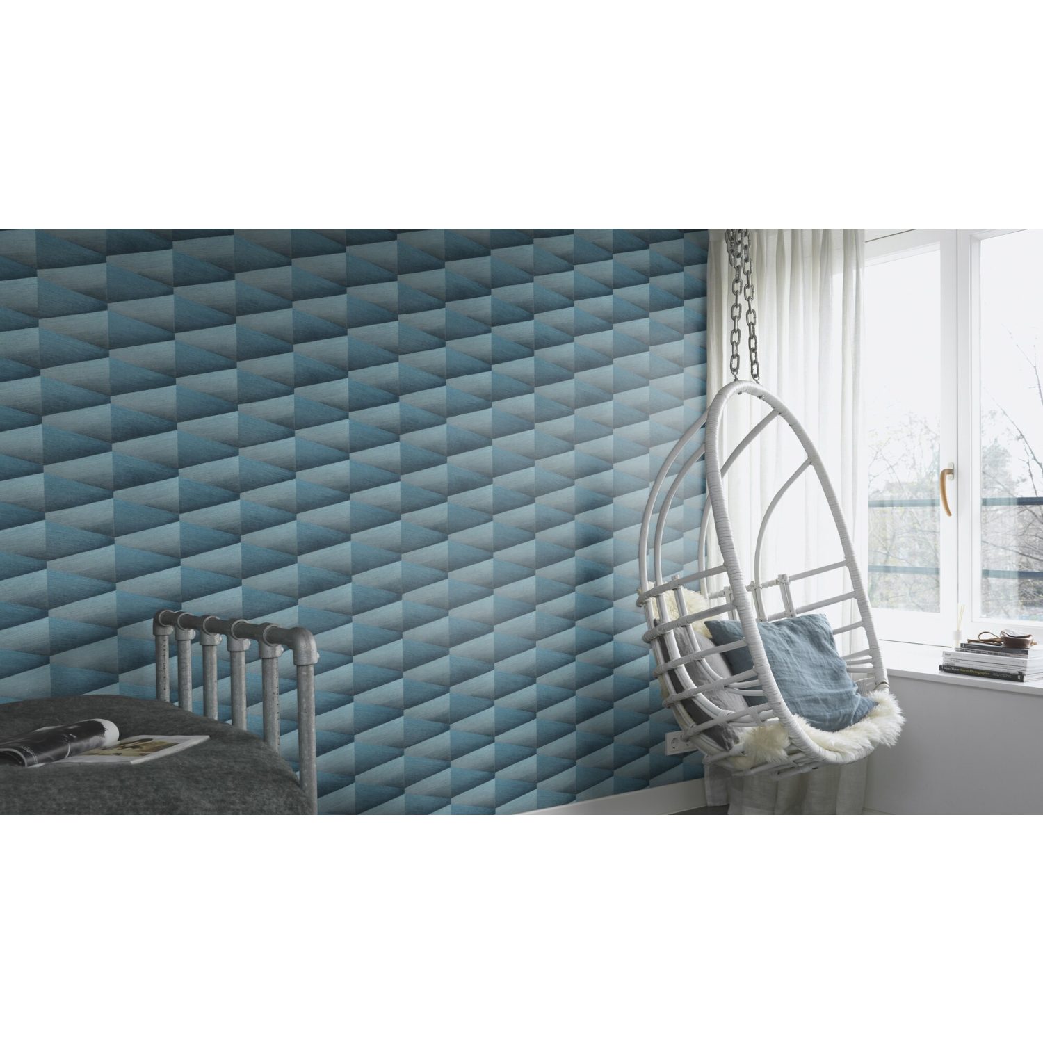 Rasch | Composition | 554656 | Vliestapete | 3D Optik | 0.53 x 10.05 m | Blau
