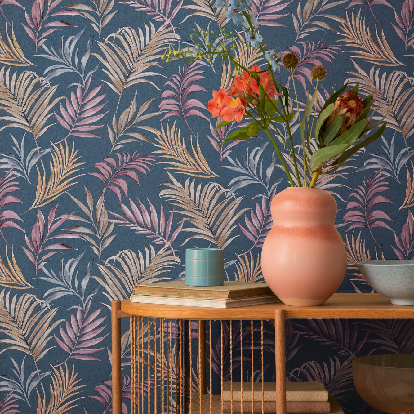 Vliestapete 791085 Blau Dschungel Palmenblätter CosmoLiving by Cosmopolitan A.S. Creation