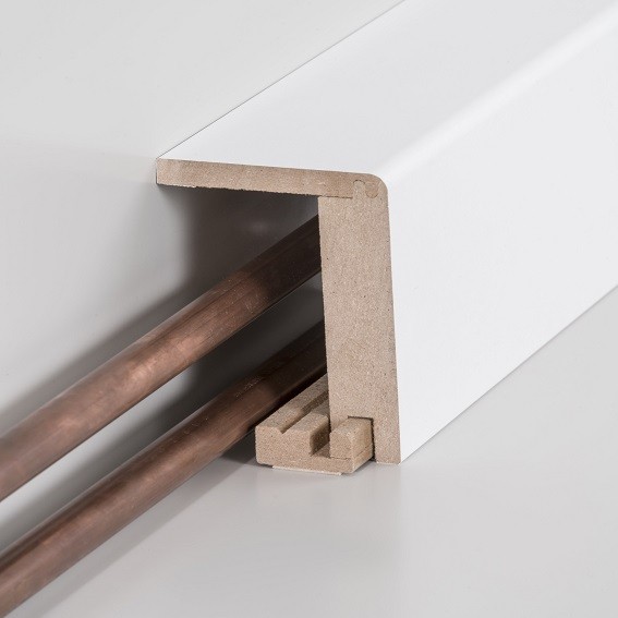 Heizrohrabdeckleiste MDF bis 88 mm 64 x 96 x 2500 mm Weiß Fußleiste eckiges Profil by PROVISTON