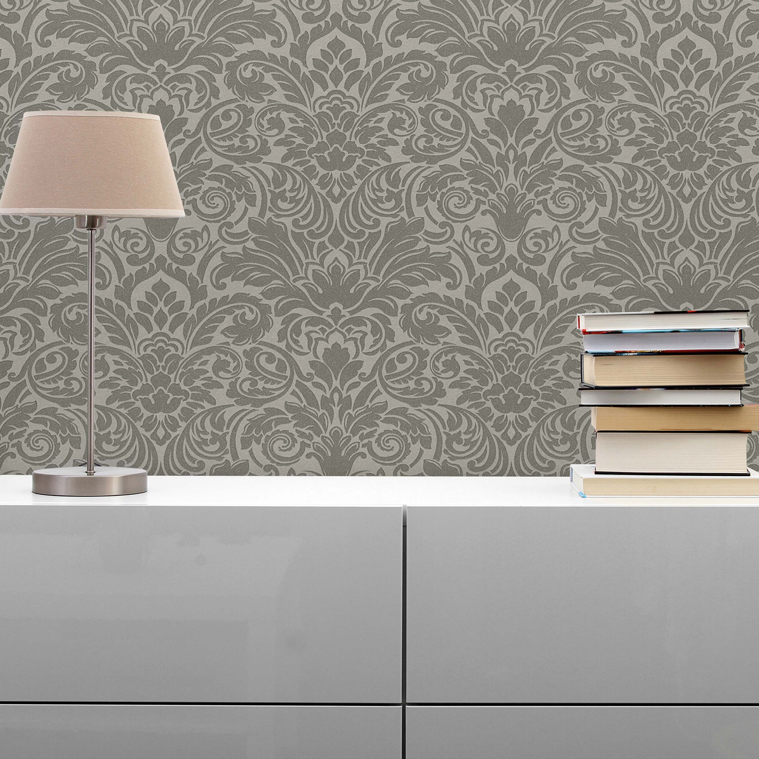 Tapete Barock Alessia M1-No.40 Vliestapete Silber Grau Kristalloptik