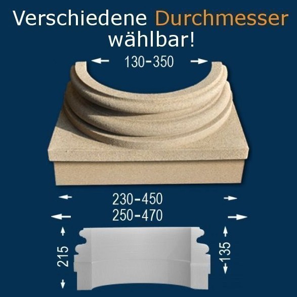 Wiesemann | Säulenbasis "SB1-b" | Polystyrol | 130 - 350 mm | Säulenfuß | Dekosäule | beschichtet