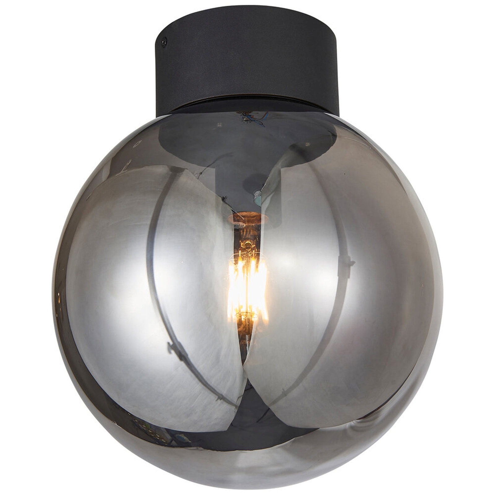 Deckenleuchte 29.5 x 25 cm Grau Glas Deckenlampe Kugel Modern Rauchglas Harmonisch
