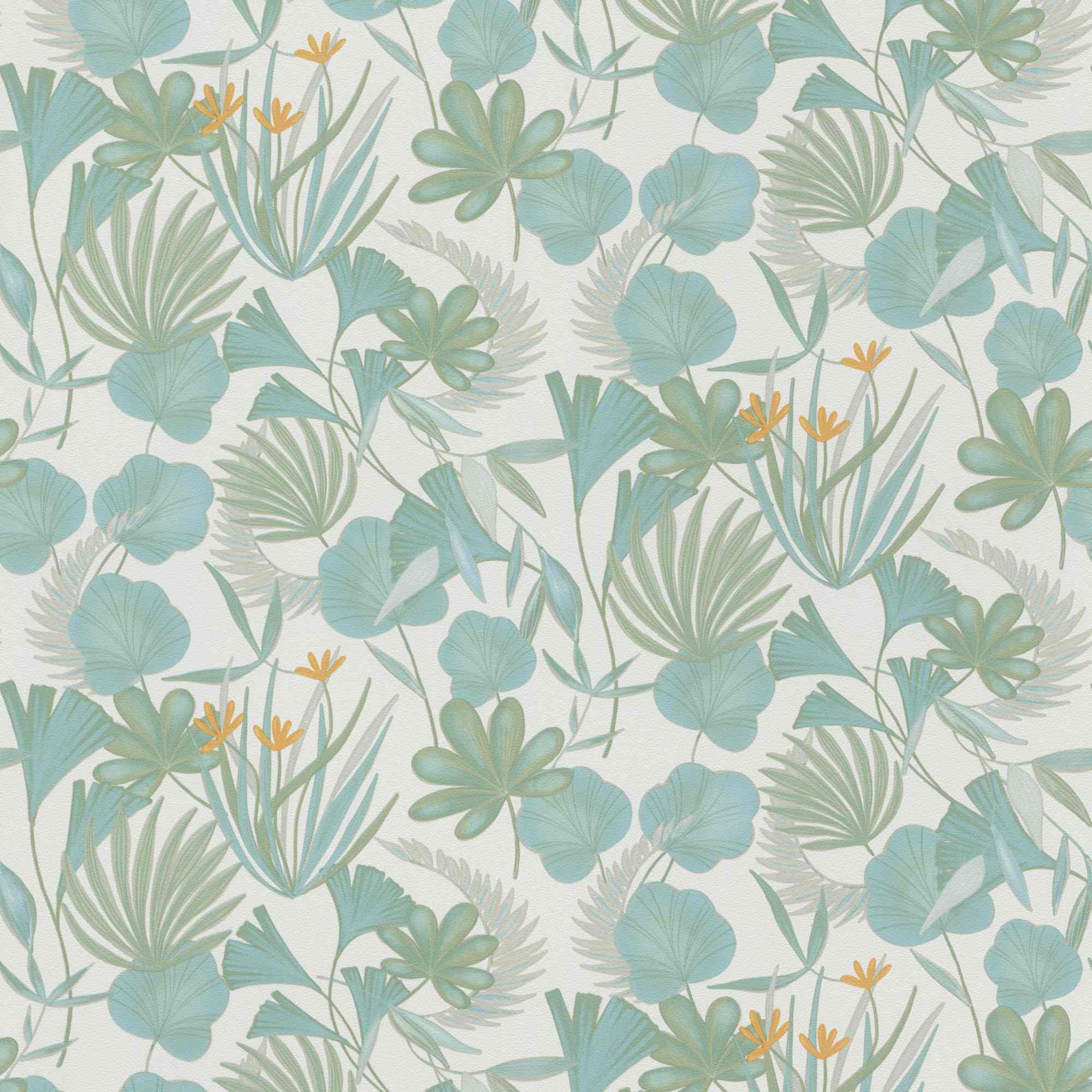 Rasch | Salsa | 466621 | Vliestapete | Botanisch | 10.05 x 0.53 m | Blau | Orange | Weiß