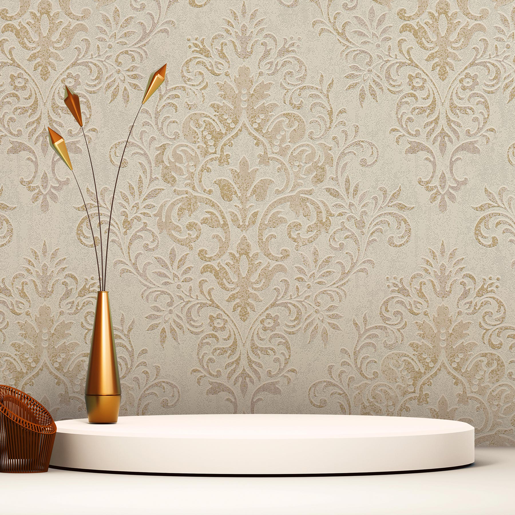 Tapete Barock Samuel M1-No.2447 Vliestapete Gold Grau Ornament Klassik Barocktapete