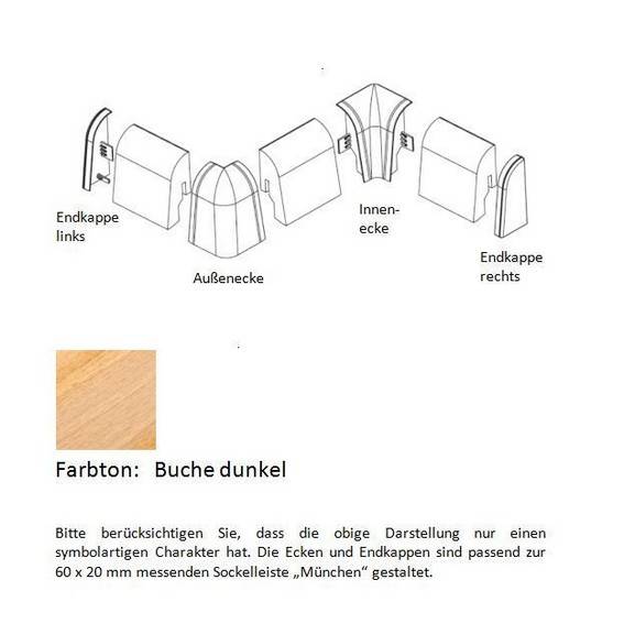 Endkappen und Ecken für MDF-Sockelleisten - Buche dunkel