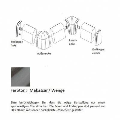 Endkappen und Ecken für MDF-Sockelleisten - Makassar / Wenge