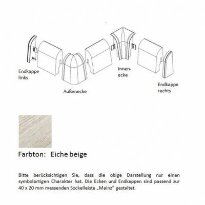 Endkappen und Ecken für MDF-Sockelleisten - Eiche beige