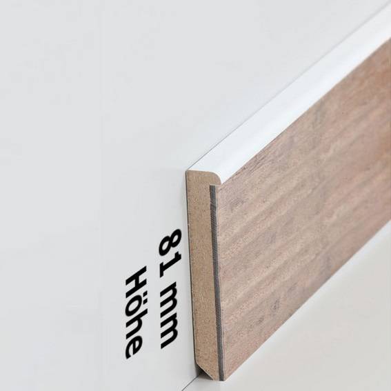 Design-Fußleiste für Vinylboden "Frankfurt" - weiß - 81 mm Höhe (MDF foliert - 726.7631) Design-Fußleiste für Vinylboden "Frankfurt" - weiß - 81 mm Höhe (MDF foliert - 726.7631)